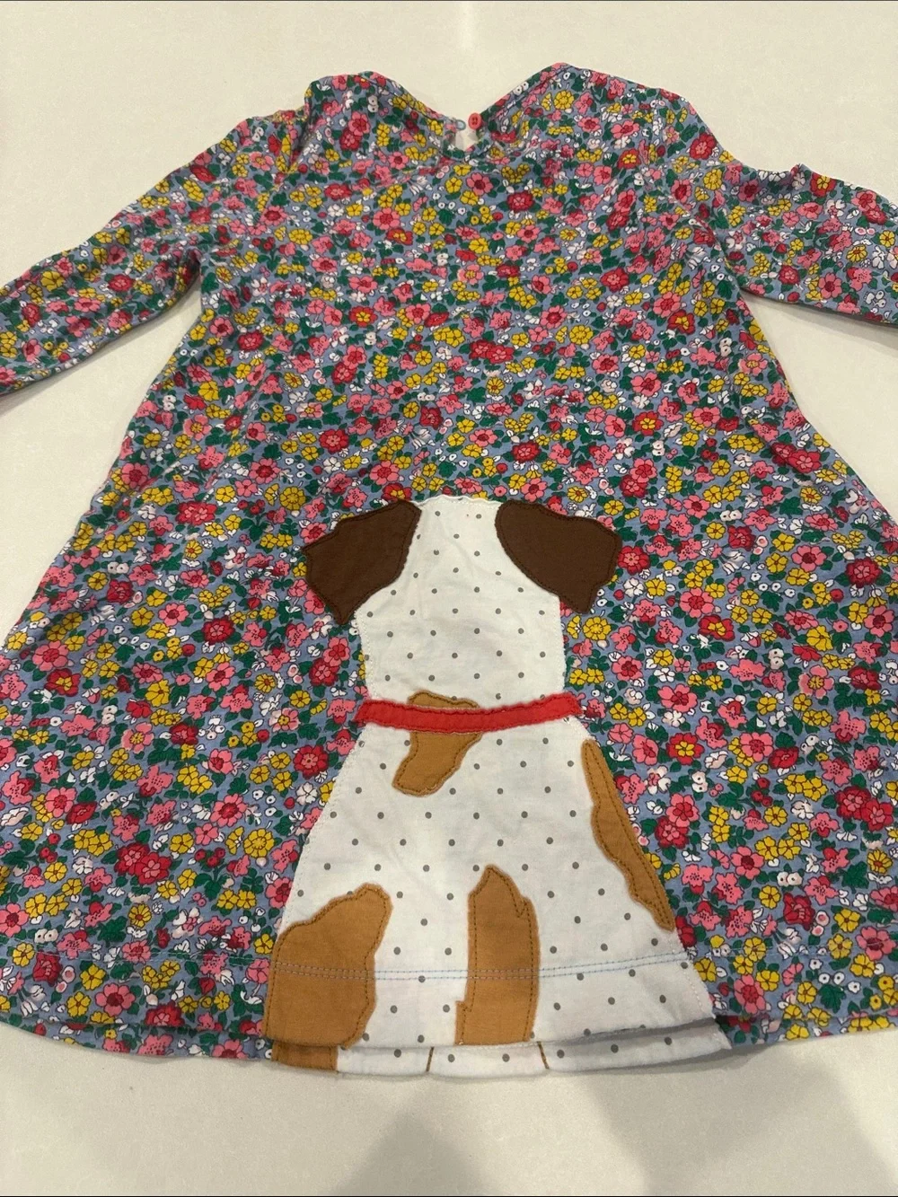 Mini Boden Floral Dress with Puppy Applique - Pink, Green, Yellow, Blue